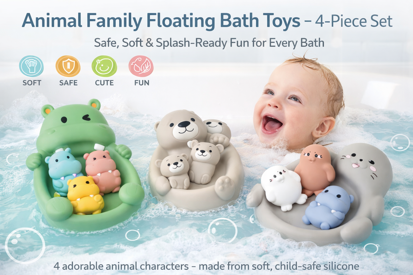 Animal Family Floating Bath Toys – 4-Piece Set