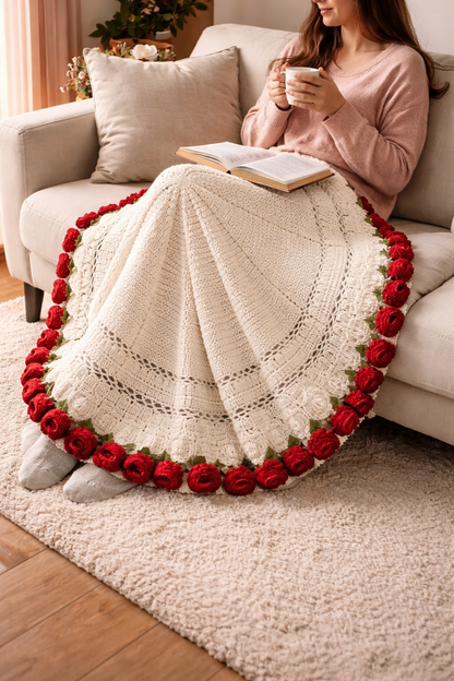 Rose Bouquet Blanket – Handmade Crochet Floral Blanket Gift for Valentine’s Day