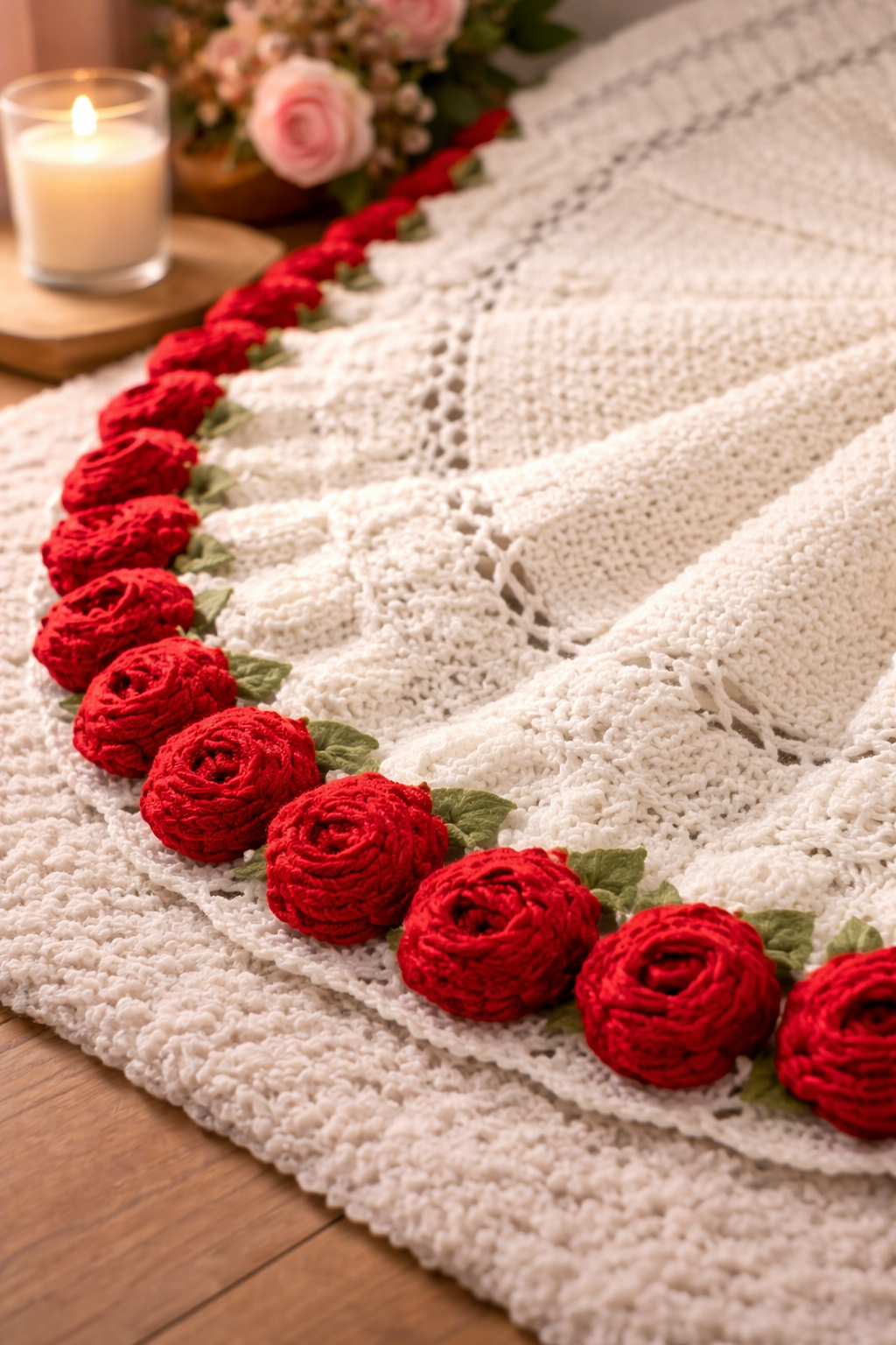 Rose Bouquet Blanket – Handmade Crochet Floral Blanket Gift for Valentine’s Day