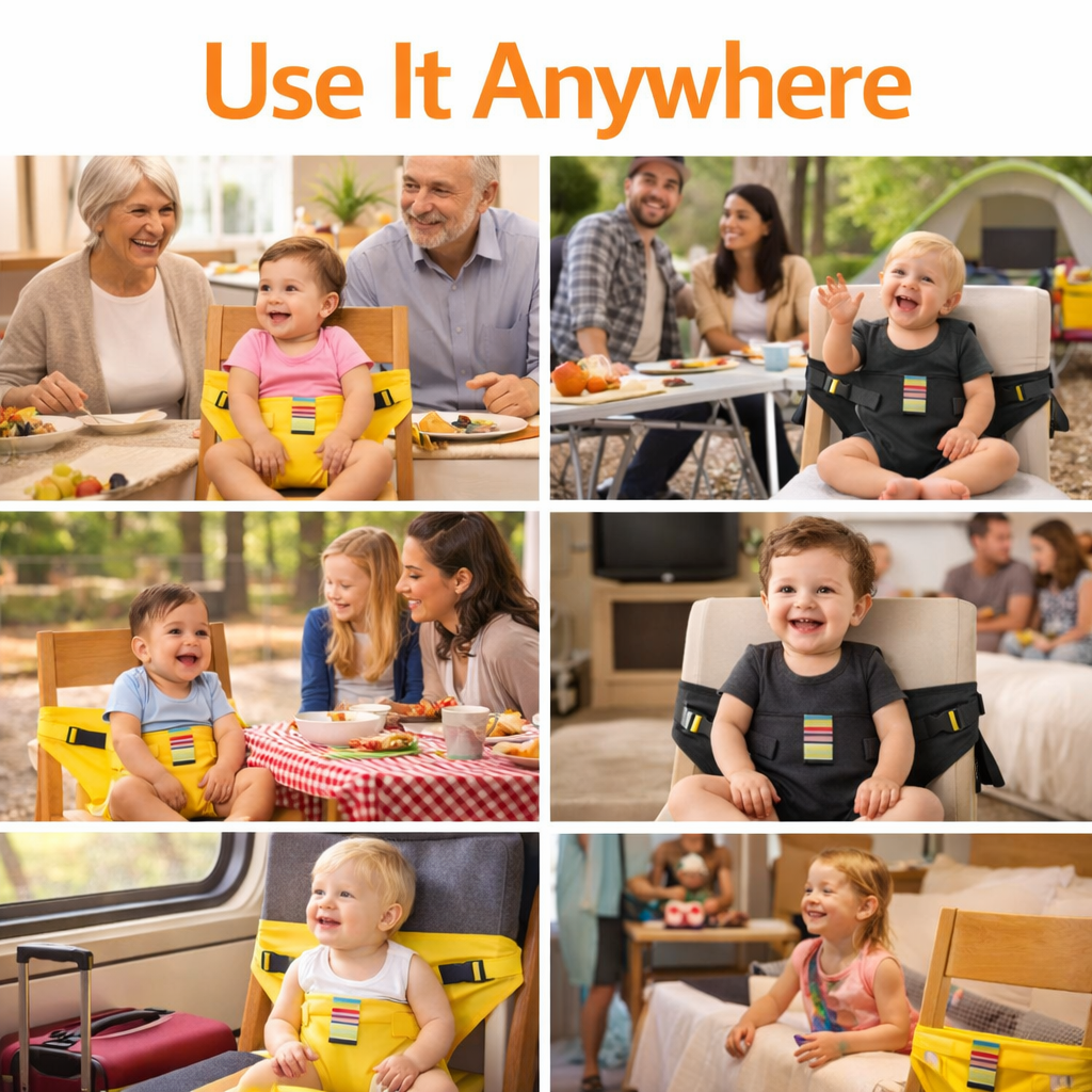 Portable Baby Dining Seat – Adjustable Safety Strap for High Chairs & Travel