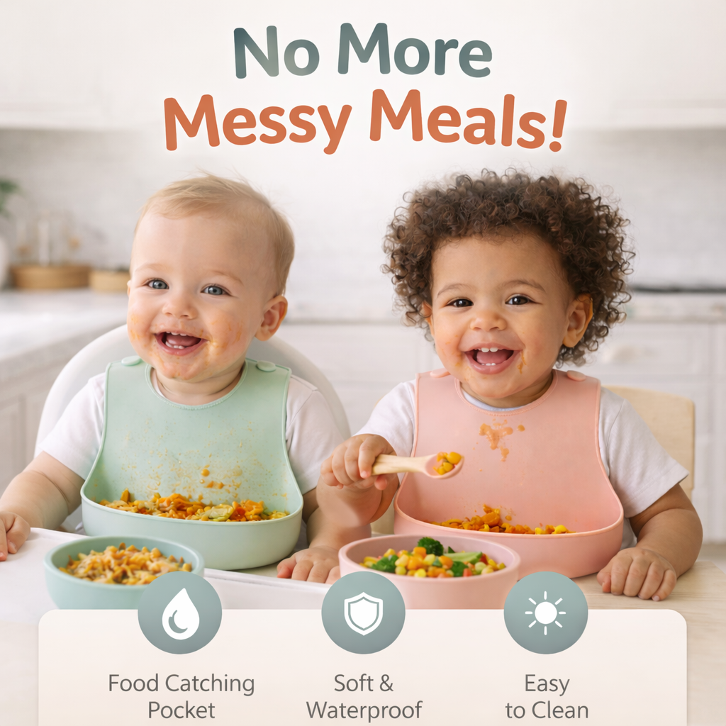 Silicone Baby Feeding Bibs with Food Catcher (2-Pack)