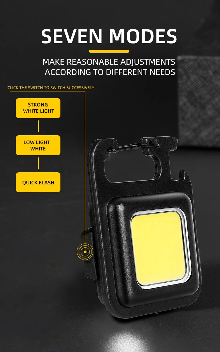 Mini COB Keychain Light - 7 Modes | Magnetic | Bottle Opener | USB-C Rechargeable