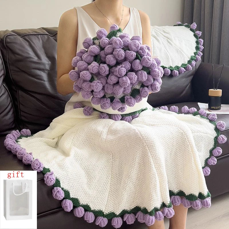 Rose Bouquet Blanket – Handmade Crochet Floral Blanket Gift for Valentine’s Day