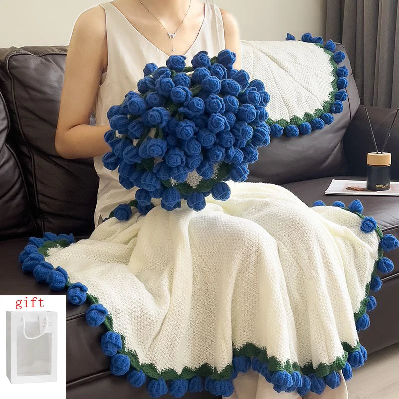 Rose Bouquet Blanket – Handmade Crochet Floral Blanket Gift for Valentine’s Day