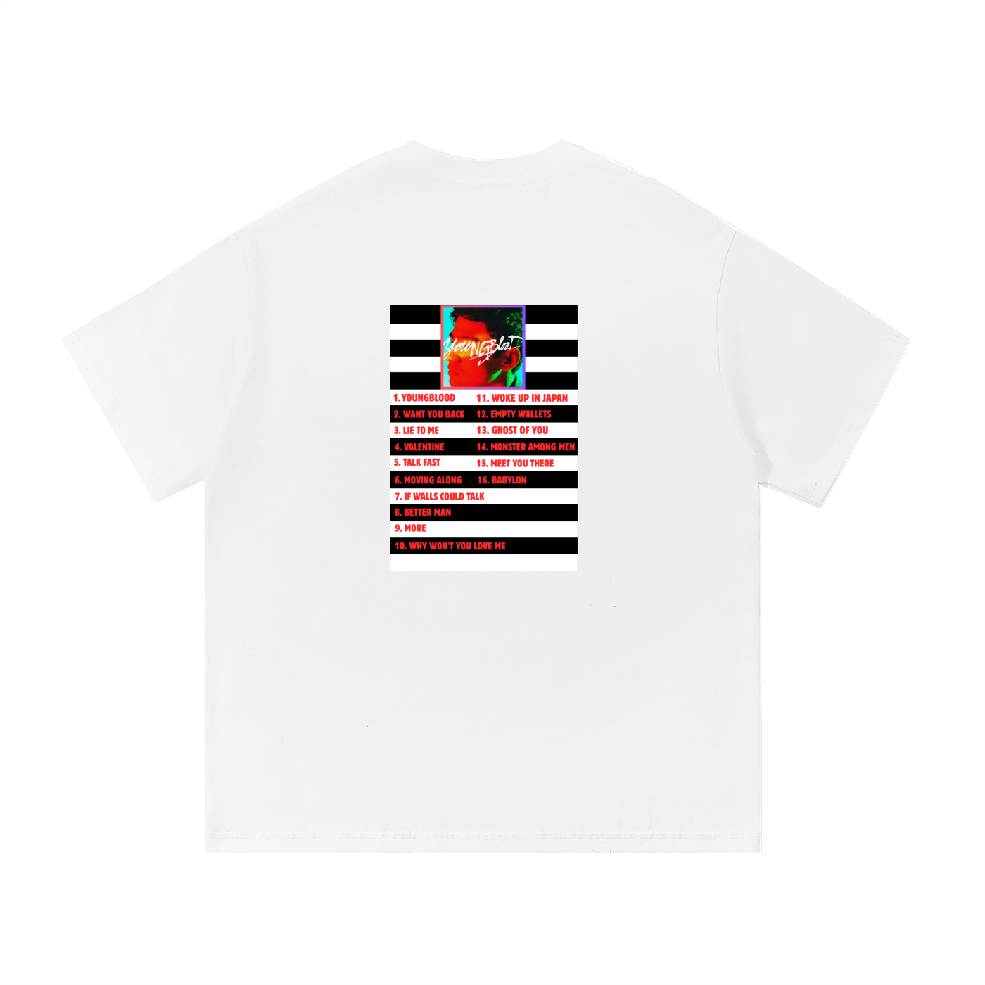 5SOS | Calum Hood | Youngblood Album Tracklist T-Shirt | Fan Made